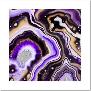 Geode Like Marble Design - Purple, White, Black and Gold Posters and Art